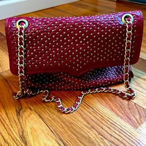 Rebecca Minkoff red leather studded bag w/ gold chain straps
